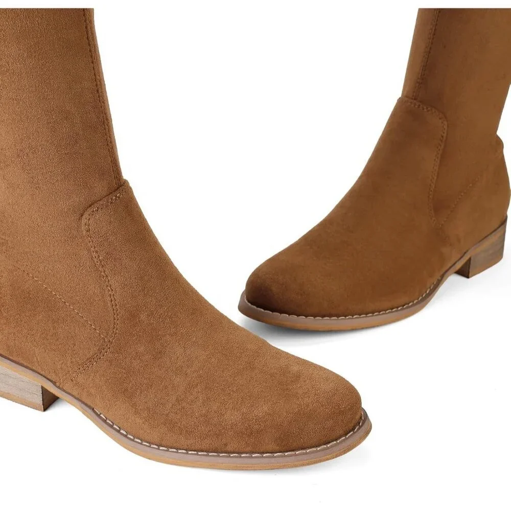 🆕Women's Brown Over The Knee Boots Thigh High Low Block Heel Pointed Toe Boots